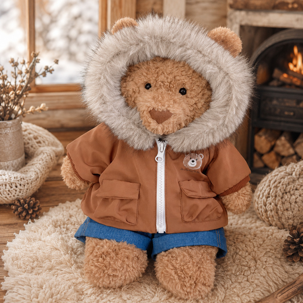 Brown Hooded Puffer Jacket for Bartholomew Bear Plush – 16 Inch [BXYC-46-16IN]